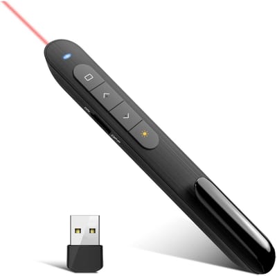 EXCITAT Laser afstandsbediening - PowerPoint presentatie afstandsbediening - 2,4 GHz draadloze presentatie afstandsbediening - met hyperlinks en volumeregeling - geschikt voor schoolklassen en vergaderingen - zwart