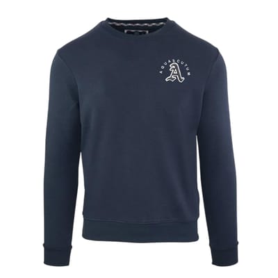Aquascutum Heren Sweatshirt met Geborduurd Logo Ronde Hals (Marine)