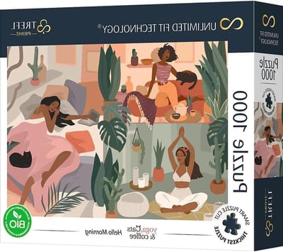 Trefl Prime - Uft Puzzel Yoga, Cats & Coffee: Hello Morning - 1000 Elementen, Dikste Karton, Bio, Eko, Yoga, Katten, Koffie, Ontspanning, Vermaak Voor Volwassenen En Kinderen Vanaf 12 Jaar