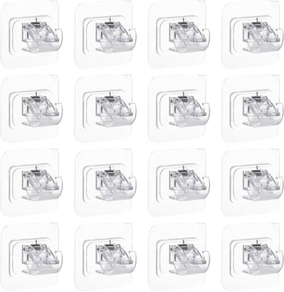 Set van 16 Zelfklevende Gordijnroede Beugels, Geen Boren Nodig, Transparante Beugels voor Woonkamer, Slaapkamer en Badkamer, Ideaal voor Hotels en Thuisgebruik