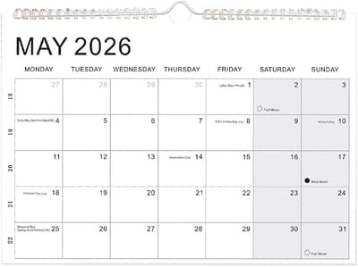 Wandkalender 2026-2027 - Gelinieerde planner - Efficiënt plannen - 18 maanden overzicht - 30 x 21 cm - Wit