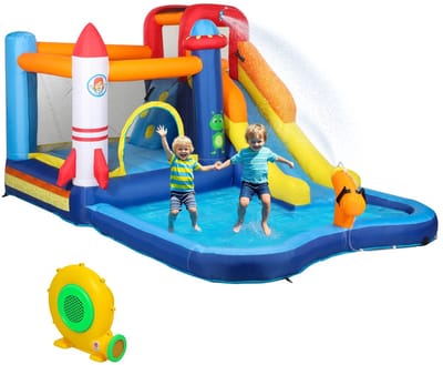 Archi 5-in-1 Opblaasbaar Springkasteel – Waterspeelgoed - 550W Blower, Draagtas en Reparatieset – 360 x 250 x 195 cm – Multicolor