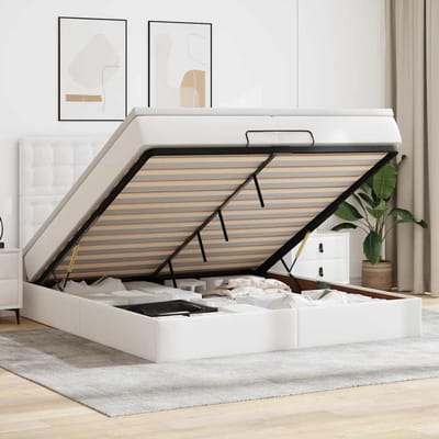 vidaXL - Ottoman - bed - met - matrassen - en - LED's - 200x200cm - kunstleer - wit