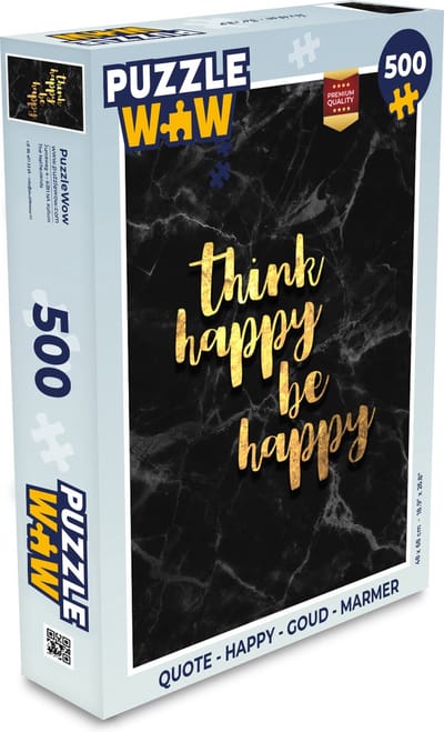Puzzel Quote - Happy - Goud - Marmer print - Legpuzzel - Puzzel 500 stukjes