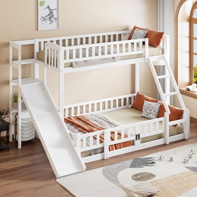 Sweiko Stapelbed - 90*200 & 140*200cm - Glijbaan - Legplank - Uitschuifbare deur - Zonder matras - Wit