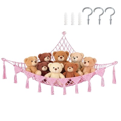 Pluche speelgoedhangmat - 105*105*145 cm - Handgeweven - Geschikt voor het opbergen van pluche speelgoed - Geschikt voor zowel grote als kleine knuffels - Ideaal voor kinderen, baby's, kinderkamers en als decoratie - Inclusief bevestigingsmateriaal