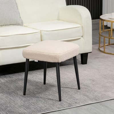 MEUNIQ voetenbankje vierkant 42 x 42 x 47 cm gestoffeerde zitkruk in beige met zachte kasjmierlook en stalen poten voor woonkamer of slaapkamer