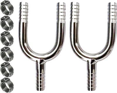 2 Stuks RVS 1/4" Slang T-stuk, 3-Weg Y-Vormige Barbed Splitter en 6 Stuks Oetiker Klemmen voor Slangverbindingen
