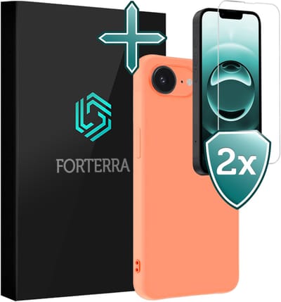 Hoesje Met 2x Screenprotector - Geschikt voor Apple iPhone 16e - Sterk & Shockproof - Telefoon Hoes - Back Cover - Siliconen Case - Perzik