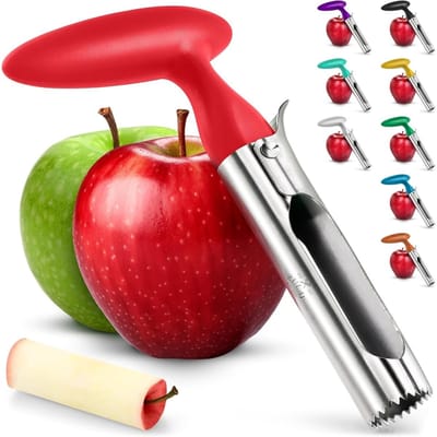 TOVBMUP Pitverwijderaar - Appelontkerner uit RVS - 18,3x9,9x2,2cm - Scherp Gezahnd Mes & Ergonomische Antislip Greep - Geschikt voor Appels, Peren en Paprika - Roestvrij Staal
