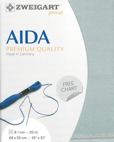 Zweigart borduurstof aida 20 counts / 8 kruisje per centimeter 5018 blauw-grijs 48x53 cm.