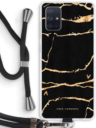 Case Company® - Hoesje met koord geschikt voor Samsung Galaxy A71 hoesje met Koord - Gouden marmer - Telefoonhoesje met Zwart Koord - Bescherming aan alle Kanten en Over de Schermrand