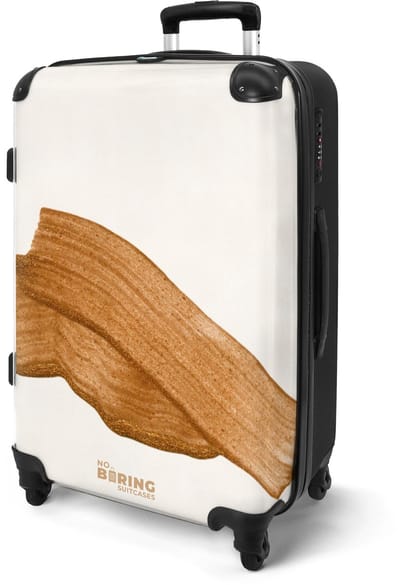 NoBoringSuitcases.com® - Koffer groot - Rolkoffer lichtgewicht - Beige met gouden verf - Vakantie reiskoffer met 4 wielen - Grote trolley XL - Travel suitcase large - 20 kg bagage - Ruimbagage medium met TSA slot