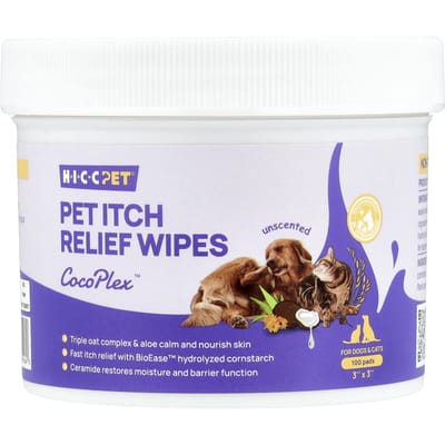 HICC Pet, Lingettes Apaisantes pour Démangeaisons pour Animaux et Chats, Sans Parfum, 100 Lingettes