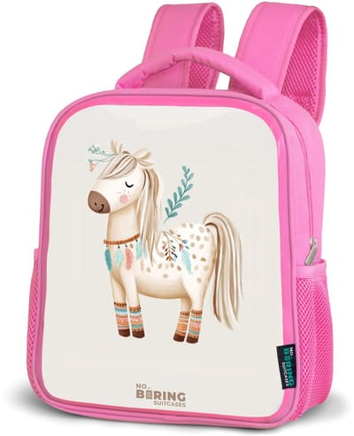 NoBoringSuitcases.com® - Rugzak roze - Schooltas meisjes - Bohemian paard in beige tinten - Kinder rugtas meisje - Boekentas kind - Kinderrugzak voor school - Schoolrugzak
