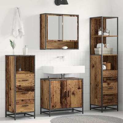 vidaXL - Badkamermeubel - Set - 4 - st - Oud - Hout - 65 - x - 33 - x - 60 - cm - Bewerkt - hout