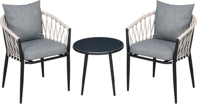 Balkonset 2 personen - Tuinset - Bistroset - Zwart - 3 delig - Tuintafel en 2 stoelen - 2 personen - Gecoat staal - Onderhoudsvrij staal