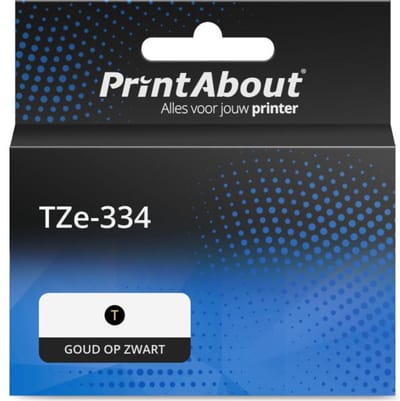 PrintAbout huismerk Tape TZe-334 Goud op zwart (12 mm) Geschikt voor Brother