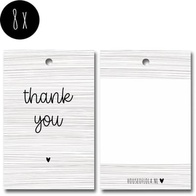 8x Label / Kaartje van karton / Cadeaulabels / Labels | THANK YOU | 85 x 55 mm | zwart-wit
