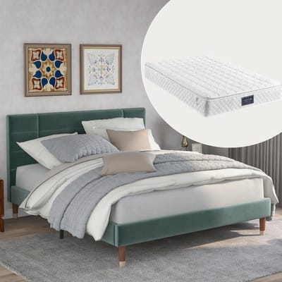 Gestoffeerd Bed 140x200 cm - Tweepersoonsbed Met Hoofdbord En Lattenbodem - Met Matras En Opbergruimte Onder Bed - Fluweel - Groen