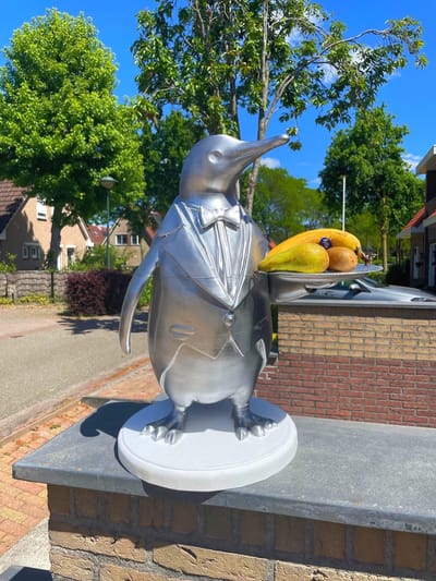 Pinguïn Decoratie Serviesfiguur Smoking Figuur Zilveren Decoratie Cadeau Interieurdecoratie Uniek Cadeau Fruitschaal Decoratie | Silver / 60 cm / 23.6 inch