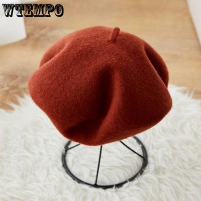 Effen Kleur Vintage Dames Meisjes Kunstenaarshoeden Winter Warm Eenvoudige Baret Beanie Muts Eenvoudige Mode Dames Petten Hoofddeksels One size bruin