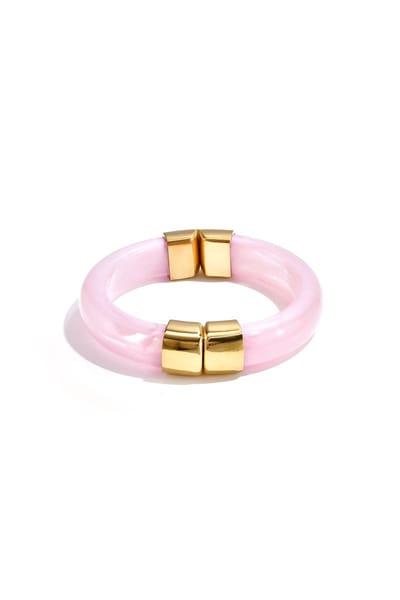 Goudlief.nl Chunky bangle met gouden details - Lichtroze - verkleurt niet - roestvrij staal