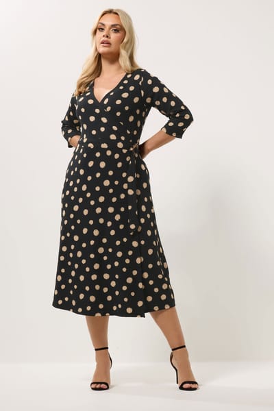Yours Zwarte Wikkeljurk Met Stippen Size 44