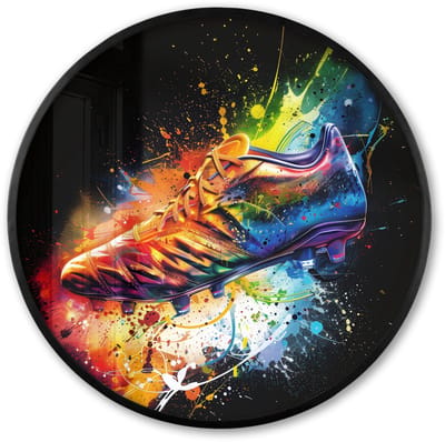 Poster in lijst Rond - Fotolijst 60x60 cm - Posters - Graffiti - Sport - Voetbal - Schoen - Verf - Ronde posterlijst zwart - Decoratie - Wanddecoratie woonkamer - Muurdecoratie slaapkamer