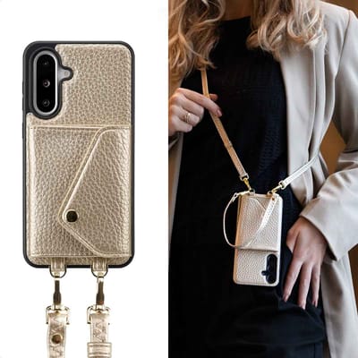 Selencia Hoesje - Geschikt voor Samsung Galaxy A36 / A56 (5G) - Sera Koordhoes met pashouder envelop - Champagne