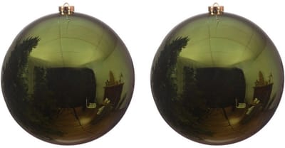 2x Grote donkergroene kunststof kerstballen van 20 cm - glans - donkergroene kerstboom versiering