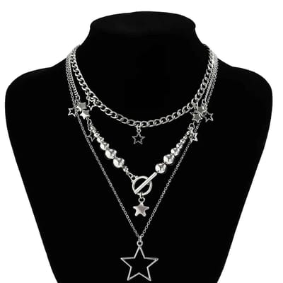 Y2K Ketting Set Sterren – 3 Delige Dames Kettingen – Zilverkleurige Layered Ketting met Ster Bedels