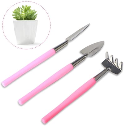 Dailygoods- Tuingereedschapset 3-delig - Roestvrij Staal - Schep/Hark/Spade - Mini Handgereedschap - Voor Potplanten/Vetplanten - Lichtgewicht 0.072kg - Tuingereedschap