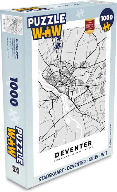 Puzzel Stadskaart - Deventer - Grijs - Wit - Legpuzzel - Puzzel 1000 stukjes volwassenen - Plattegrond