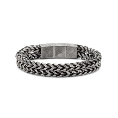 Frank 1967 7FB-0605 Stalen Armband - Heren - Vossenstaart - Dubbele Streng - 21 cm - Verstel Sluiting - 13.5 Breed - Staal - Vintage - Antraciet