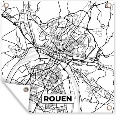 Tuin poster Stadskaart - Frankrijk - Kaart - Rouen - Plattegrond - Zwart wit - 200x200 cm - Tuindoek
