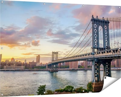 Gards Tuinposter Manhattan Bridge Brug in New York - 150x100 cm - Tuindoek - Tuindecoratie - Wanddecoratie buiten - Tuinschilderij