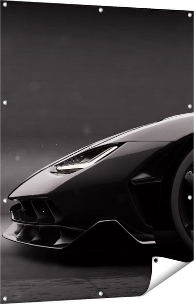 Gards Tuinposter Zijaanzicht Zwarte Sportwagen Auto - 90x120 cm - Tuindoek - Tuindecoratie - Wanddecoratie buiten - Tuinschilderij