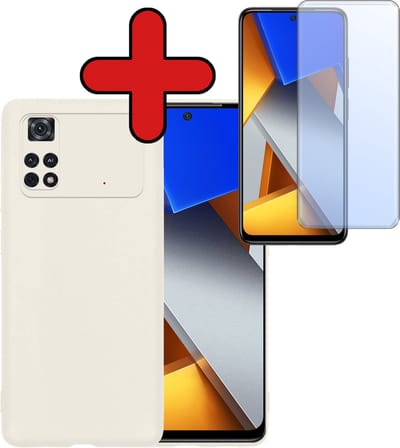 Hoesje - Met Screenprotector - Geschikt voor Xiaomi Poco X4 Pro 5G - Sterk & Shockproof - Telefoon Hoes - Back Cover - Siliconen Case - Telefoonhoes - Wit