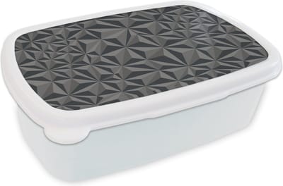 Broodtrommel Wit - Lunchbox - Brooddoos - Geometrie - Grijs - 3D - Patronen - 18x12x6 cm - Volwassenen