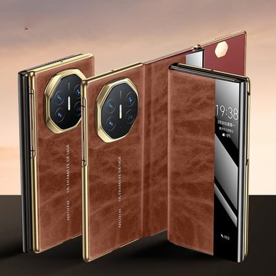 Geschikt voor Huawei MateXT Mobiele Telefoonhoes Hoogwaardige Zakelijke Anti-val Olie Was Drievoudige Niche Smart Window Lederen Hoes Huawei Mate XT