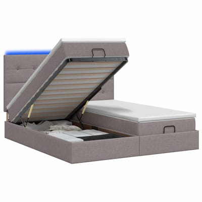 vidaXL - Ottomaanse - Bed - met - Matras - en - LED - Taupe - 160 - x - 200 - cm - Stof