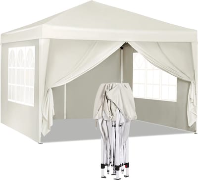 J&R Partytent - Paviljoen - Opvouwbare Luifel - Tuin tent - Waterdicht - Uv Bescherming - met Draagtas - Pavillon - Prieel - Zijpanelen - 3x3m - wit