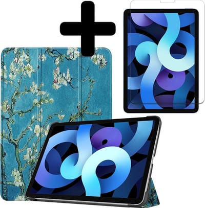 Hoesje - Geschikt voor Apple iPad Air 4 (2020) - 10.9 inch - 4e Generatie - Met Screenprotector - Hardcover Book Case - Trifold Bookcase Hoes - Hard Cover - Tablethoes - Bloesem