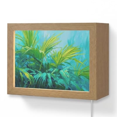 Wandlamp 20x15 cm - Oplaadbaar - Bladeren - Groen - Schilderij - Abstract - Wandlampen binnen woonkamer - Slaapkamer lamp met kabel - Decoratieve nachtlamp - Vloerlamp snoer