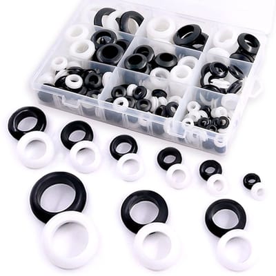 200 Stuks 9 Maten Zwarte/Witte Ronde Rubber Grommet Set voor Elektrische Bedrading, Kabels en Stekkers