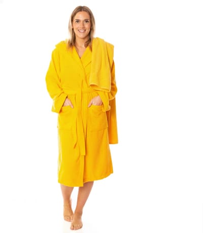 Lavea® Sauna Set Badjas Dames & Heren met Handdoek 80x200 cm – 100% Katoen, Zacht & Sterk Absorberend – Met Capuchon en Ceintuur – OEKO-TEX – Set Badjas XXL + Sauna Handdoek – Mango
