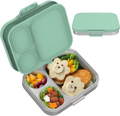 Famanu – Lunchbox voor kinderen van roestvrij staal - 3 vakken - bento-lunchbox - waterdicht - geschikt voor kinderen en volwassenen - robuust en draagbaar
