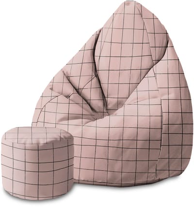 DreamRoots Velvet Zitzak voor Volwassenen – Luxe Beanbag met Voetsteun en Afneembare Hoes – Inclusief Vulling – 80x80x120 cm - Distorted Pink Gird