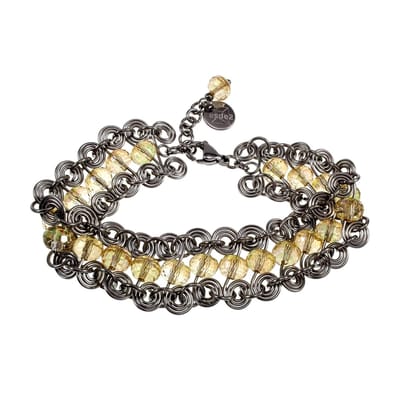 Brede Spiralen Armband met Heldere Gele Kristallen, Armband Dames, RVS, Verstelbaar 16 tot 19 cm - Handgemaakt esde2